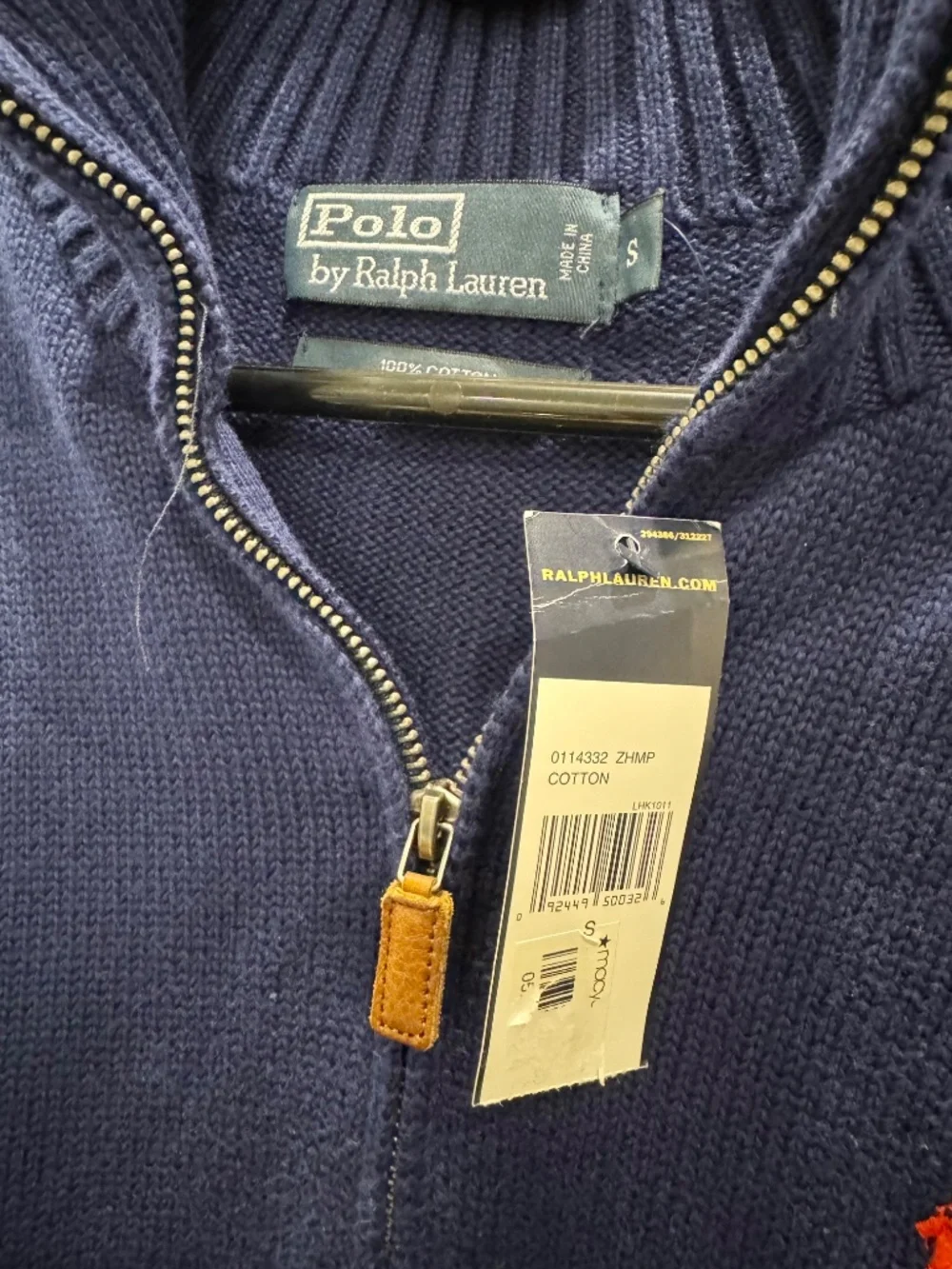 NWT Polo Ralph Lauren Blue Cotton Quarter Zip Sweater Red Pony Small S